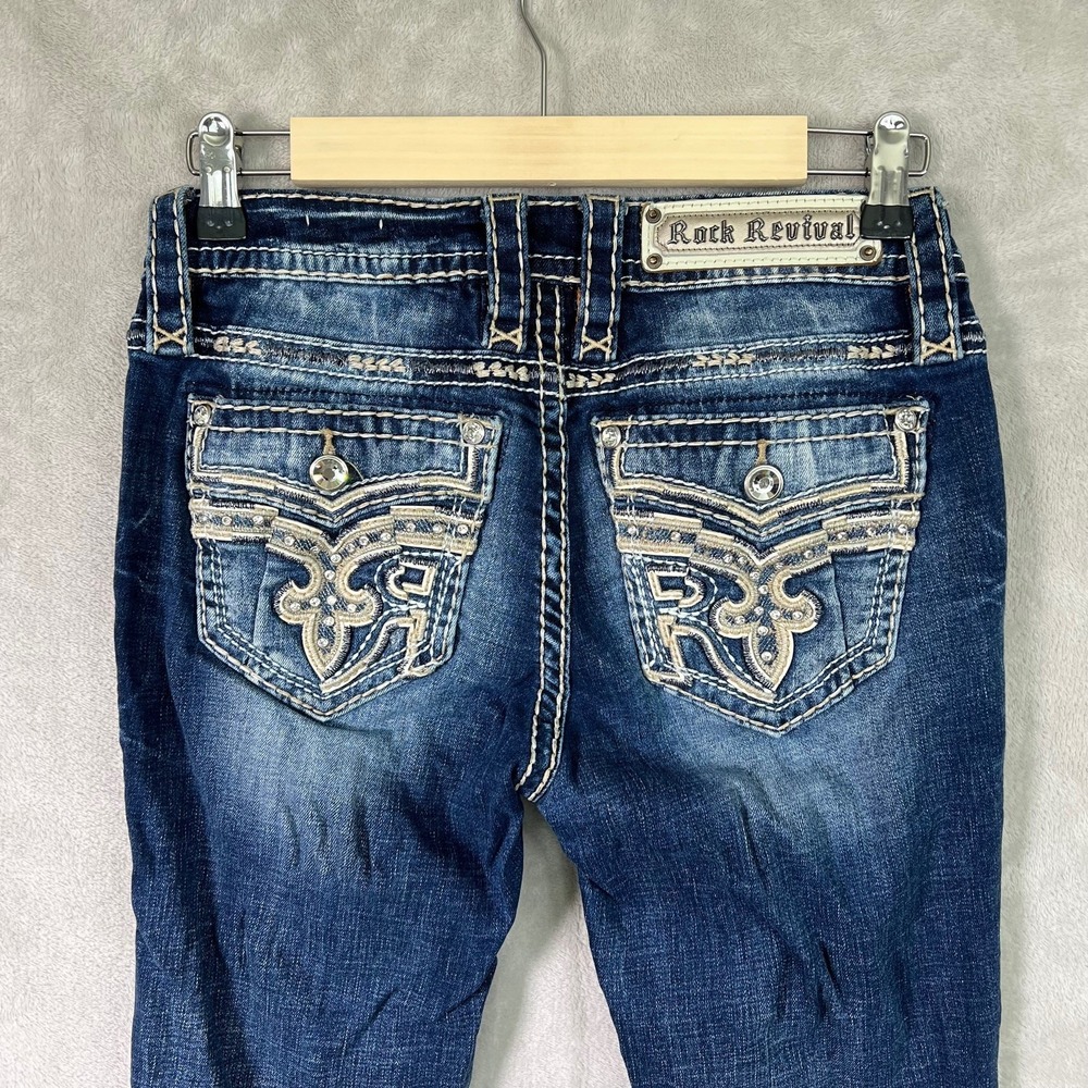 Rock Revival Ferry Bootcut Jeans Womens 26 Blue Mid Rise Embroidered Logo Casual - Picture 5 of 13